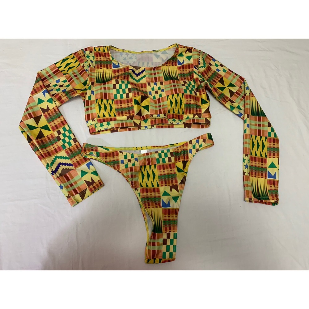 Tia Ankara Women Long Sleeve Bikini Set Two Piece Swimsuit Swimwear Sz M - Picture 5 of 12